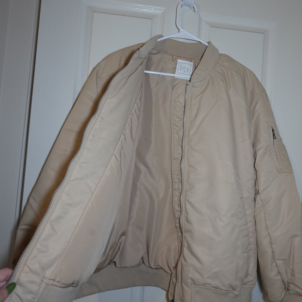 Full Tilt Beige Bomber Jacket | Women’s Size Medium - Picture 5 of 6